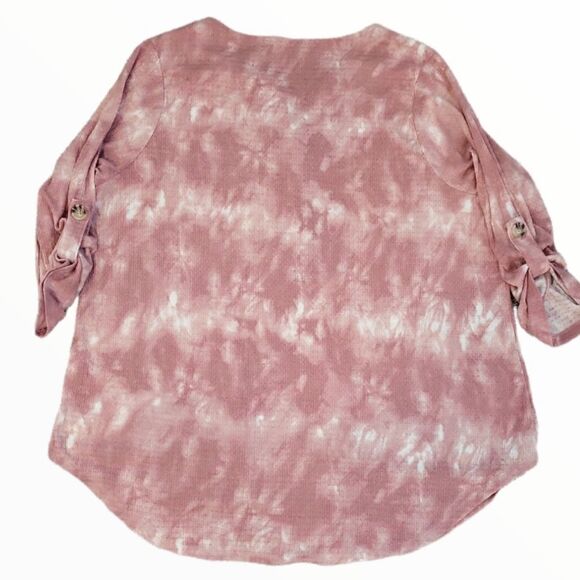 EC PINK AND WHITE V-NECK TIE DYE TOP WITH TORTOISE SHELL BUTTONS SZ. 1X - Picture 2 of 4